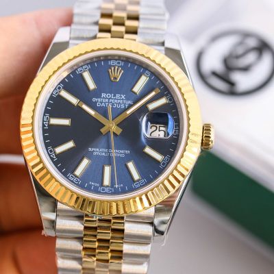 Rolex Datejust Replica with Two-tone 8215 Movement 316L Steel 41*10.8mm Men Blue/Grey Dial Watch